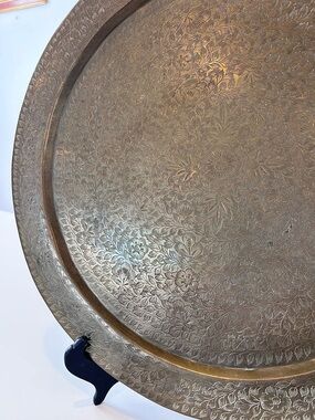 Vintage East Indian Etched Brass Tray